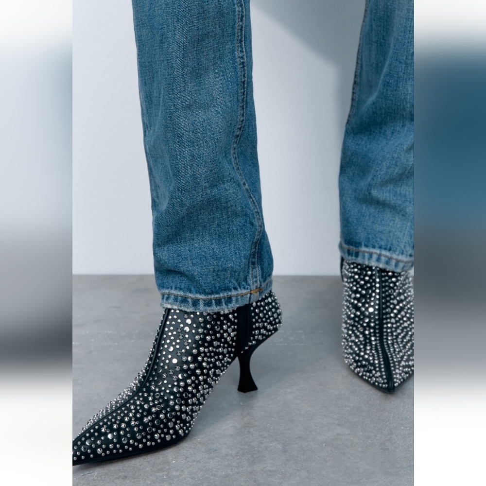 Zara Studded High Heel Ankle Boot Euro 6 US 6 Vegan